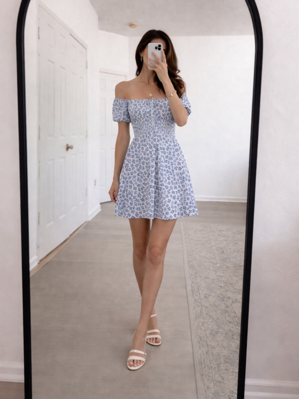 Reformation Jo Shirred Floral-Print Georgette Mini Dress in Bombay